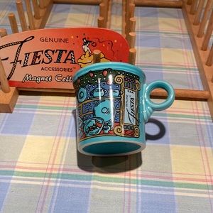 Fiestaware Christmas mug made for Betty Crocker in turquoise with cute design